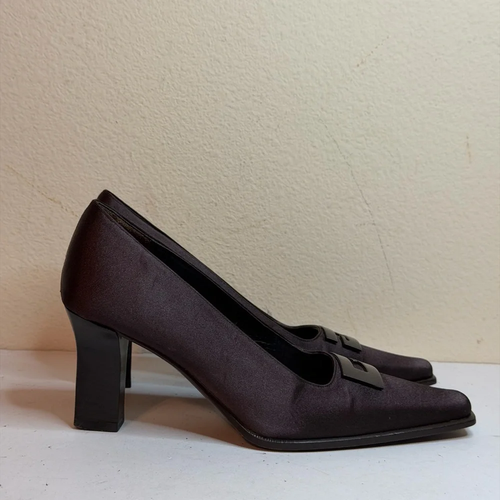 Gucci Satin Block Heel Loafer Pumps Size 35.5